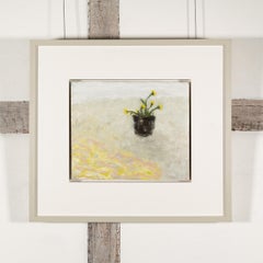 Seersucker Cloth - Flower Still Life Oil Painting in Neutral Tones and Grey