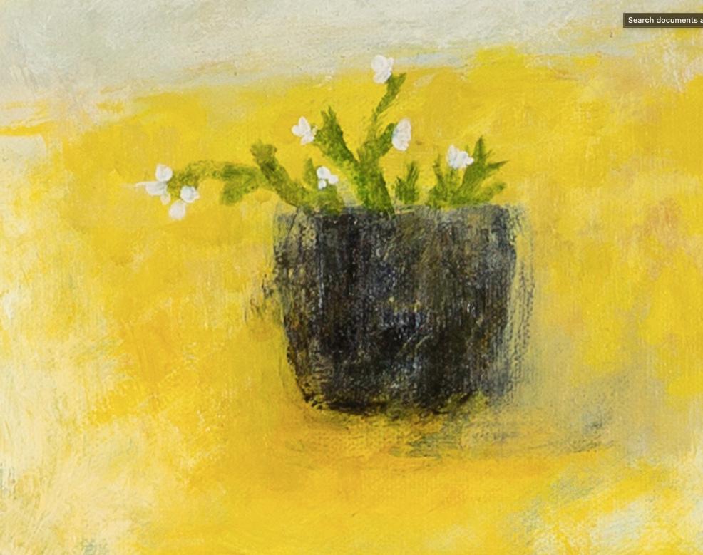 Tea Bowl with Buttercup Cloth, 2024 - Minimalist Still Life Floral Oil Painting For Sale 1