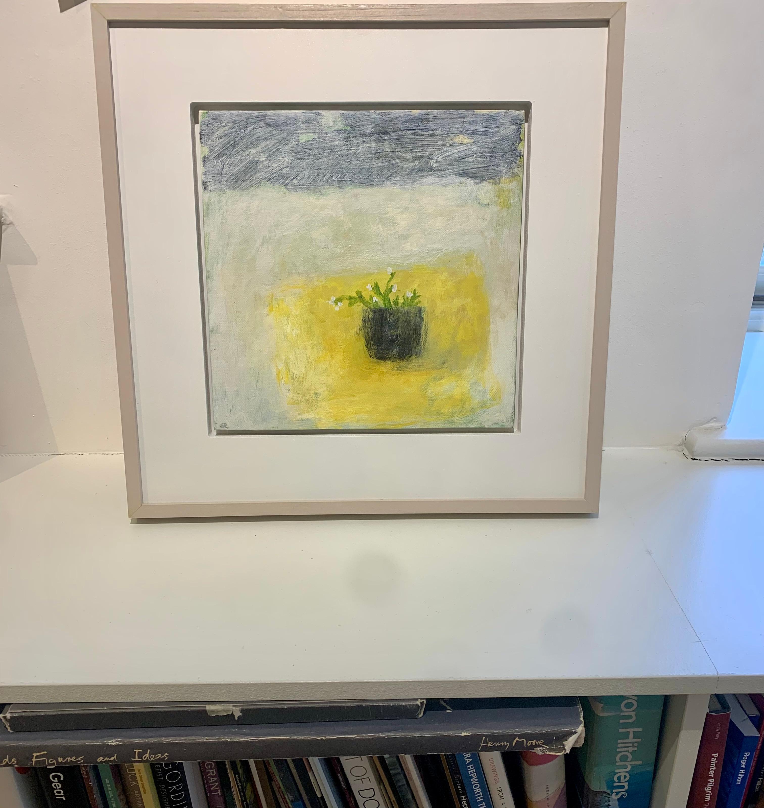 Tea Bowl with Buttercup Cloth, 2024 - Minimalist Still Life Floral Oil Painting For Sale 5