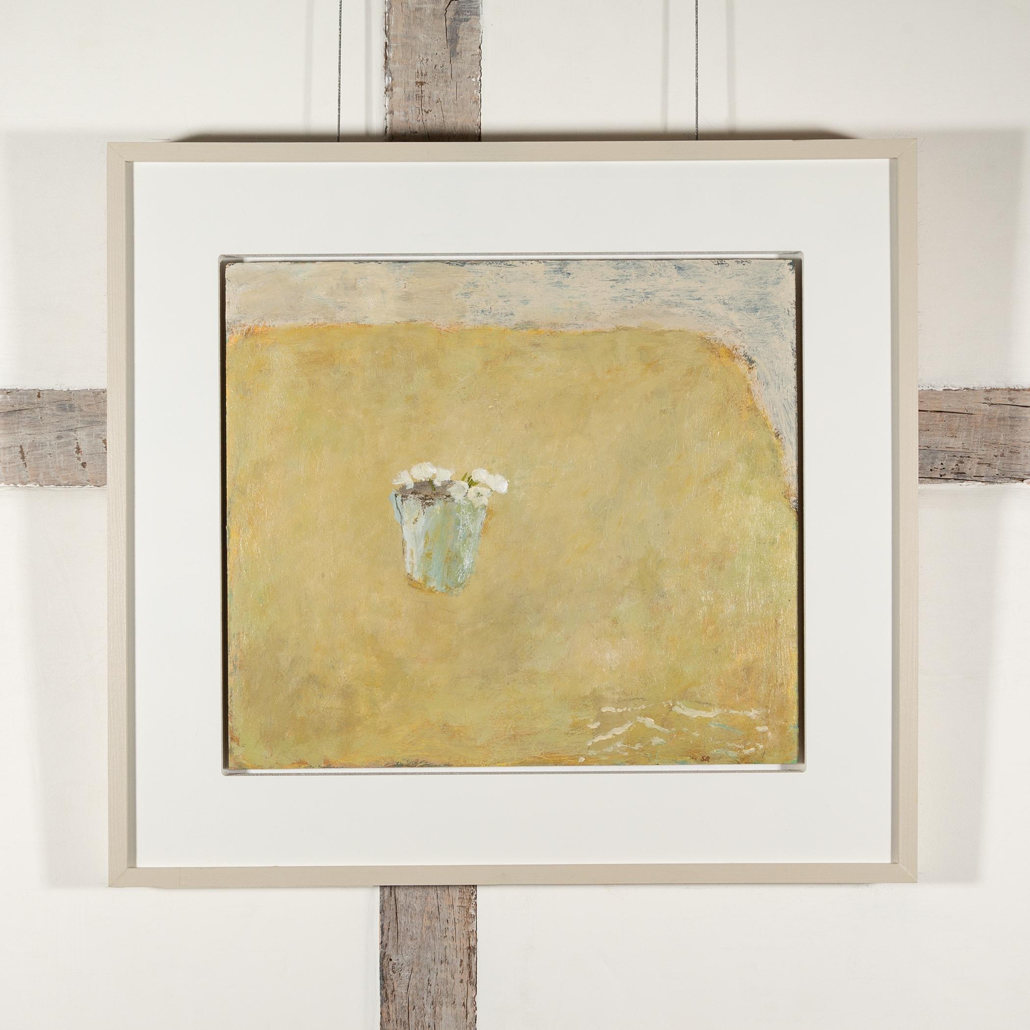 Thrift in Celadon, 2024 - Contemporary Minimalist Floral Still-Life Ölgemälde – Painting von Stephanie Richards