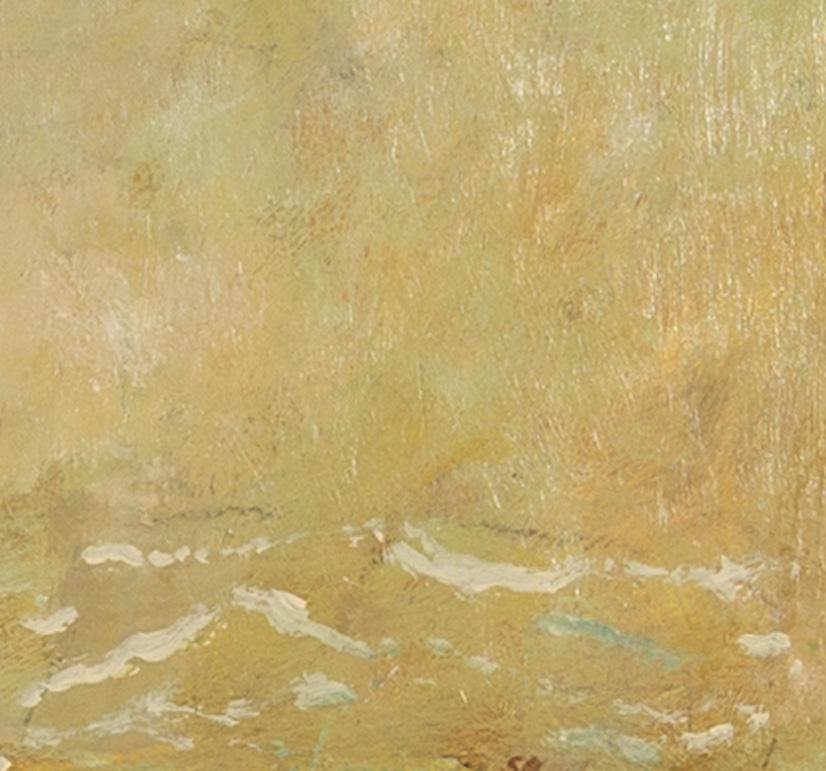 Thrift in Celadon, 2024 - Contemporary Minimalist Floral Still-Life Ölgemälde (Beige), Still-Life Painting, von Stephanie Richards