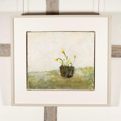 Wildflowers in Tenmoku Cup - White + Green Flower Still Life Oil Painting