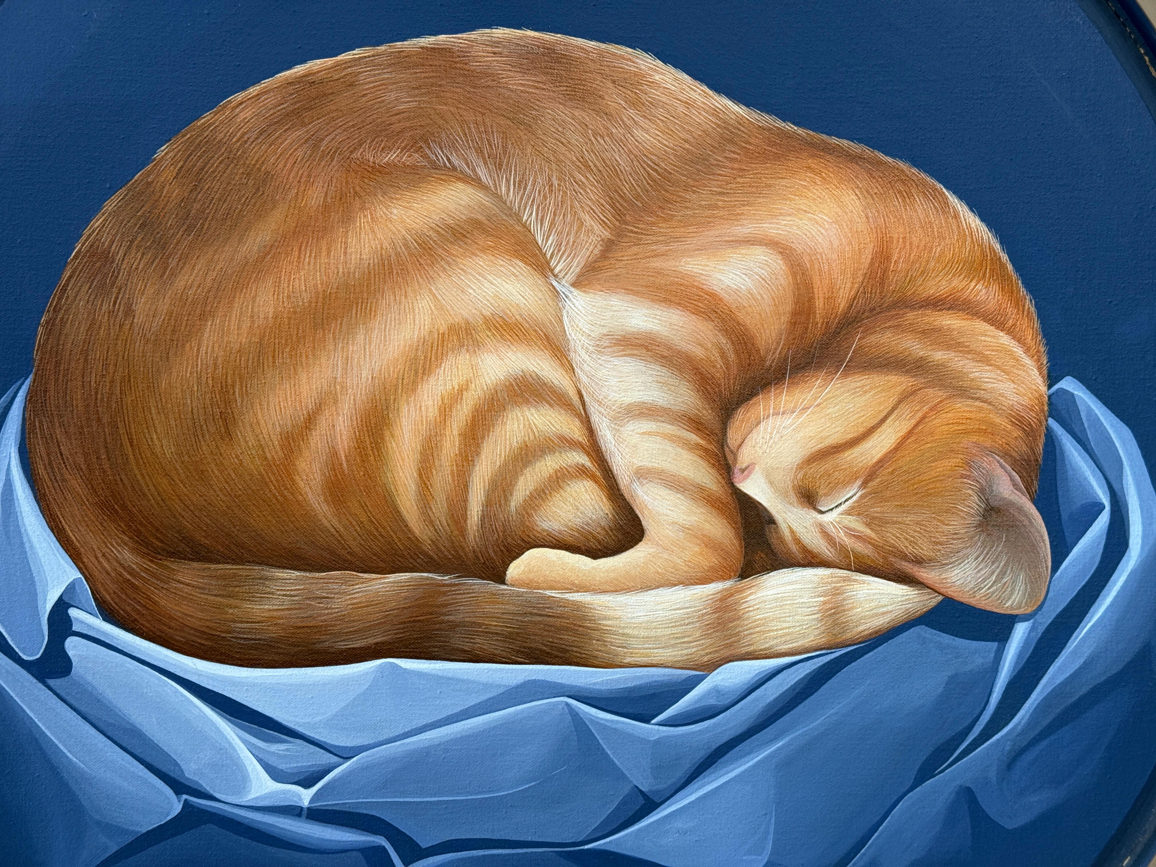 Uno splendido dipinto realista di un gatto che dorme, opera della nota artista Stephanie Sale.  Questo quadro è stato dipinto nel 1979 ed è intitolato 