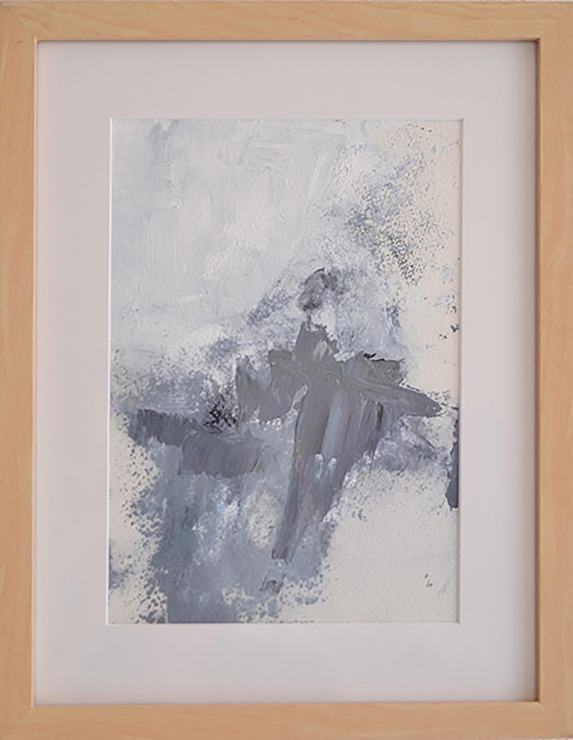 Stephanie Visser  Abstract Painting -  Querencia Grey White oil on paper, framed