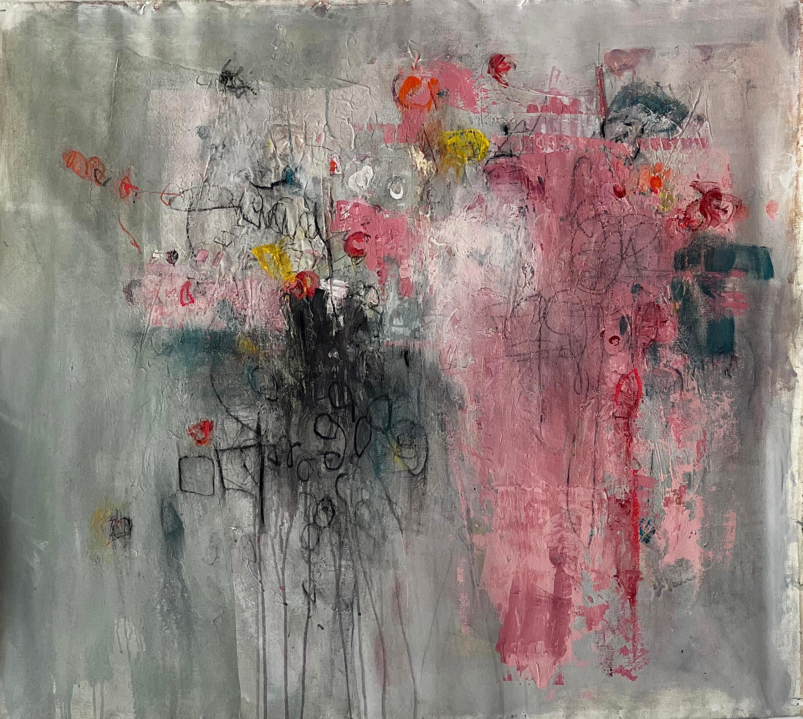Stephanie Visser  Abstract Painting - Water and Light: Morning Sky Turns a Brilliant Pink - acrylic on canvas