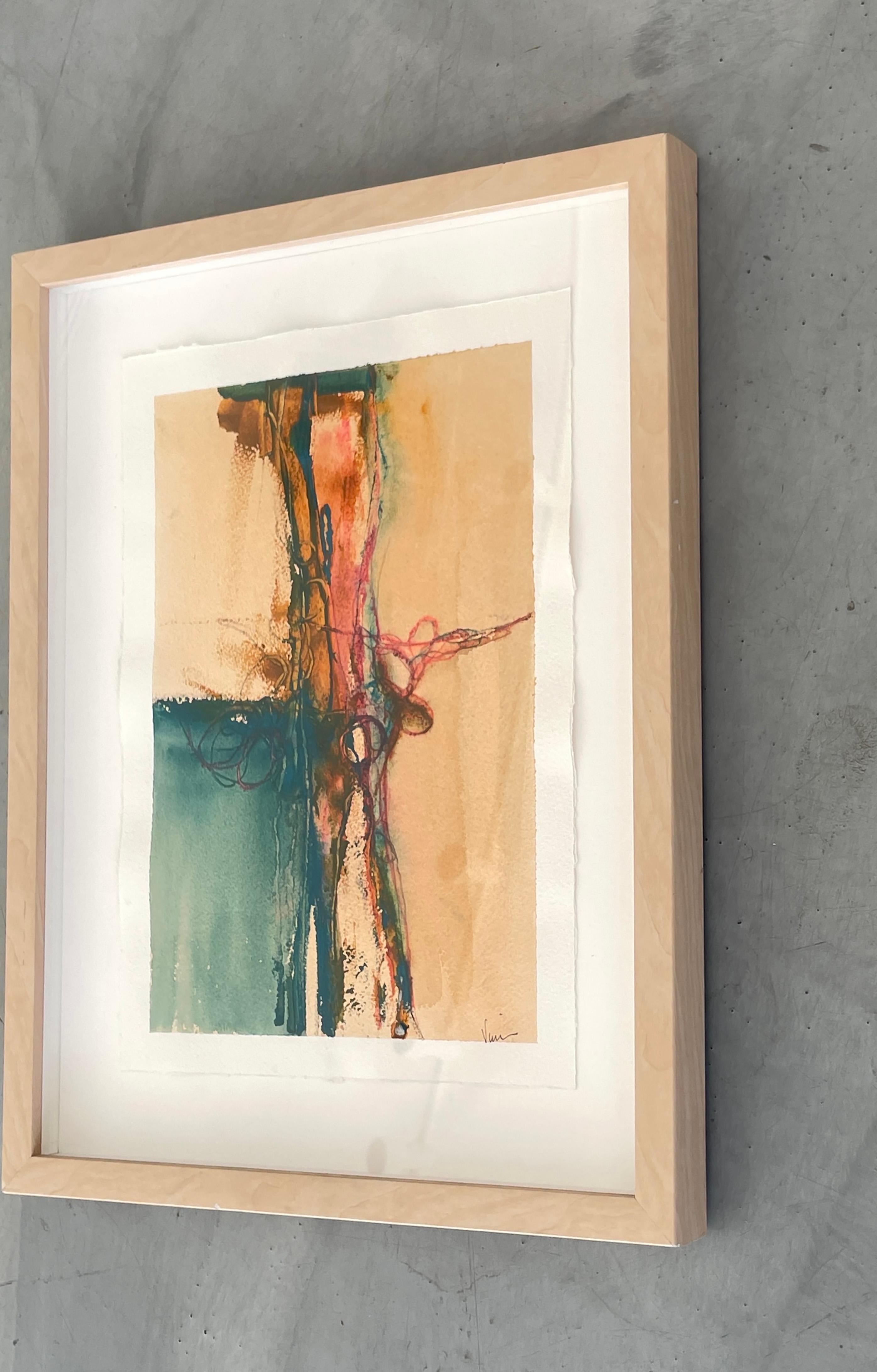Water and Light, Untitled #7 - water color on paper - Beige Abstract Painting by Stephanie Visser 