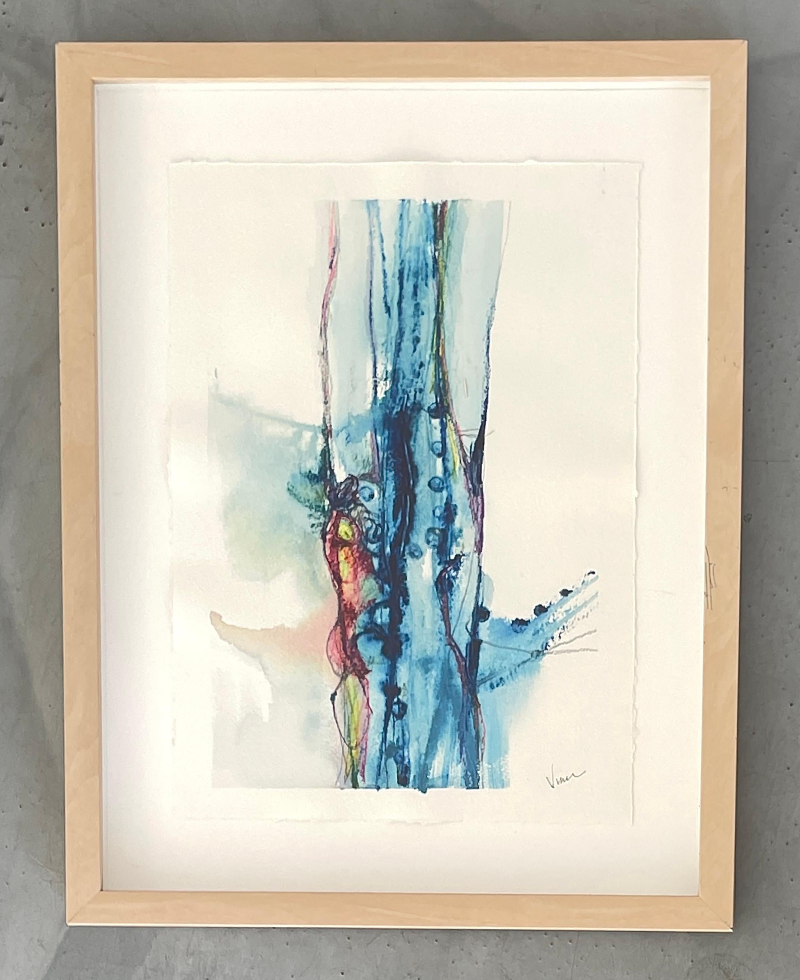 Water and Light, Untitled #9 - watercolor on paper - Beige Abstract Painting by Stephanie Visser 