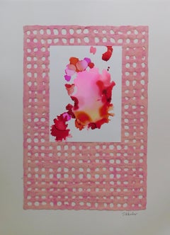 “Pink Adorn I” mixed media collage by S. Wheeler