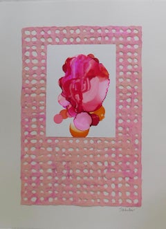 “Pink Adorn III” Mixed Media Collage by S. Wheeler