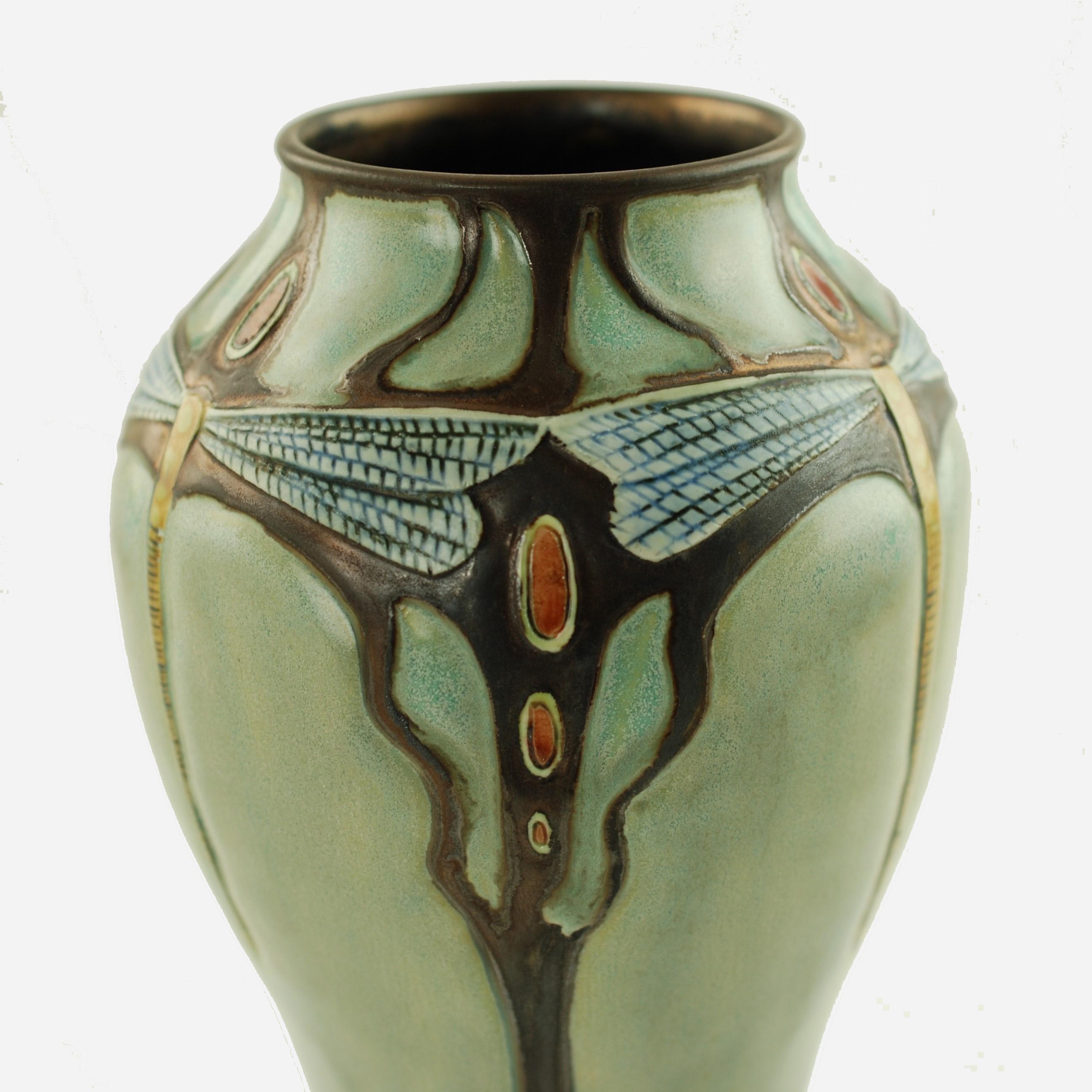Stephanie Young Calmwater Designs Studio Porcelain Vase Dragonfly Motif 3