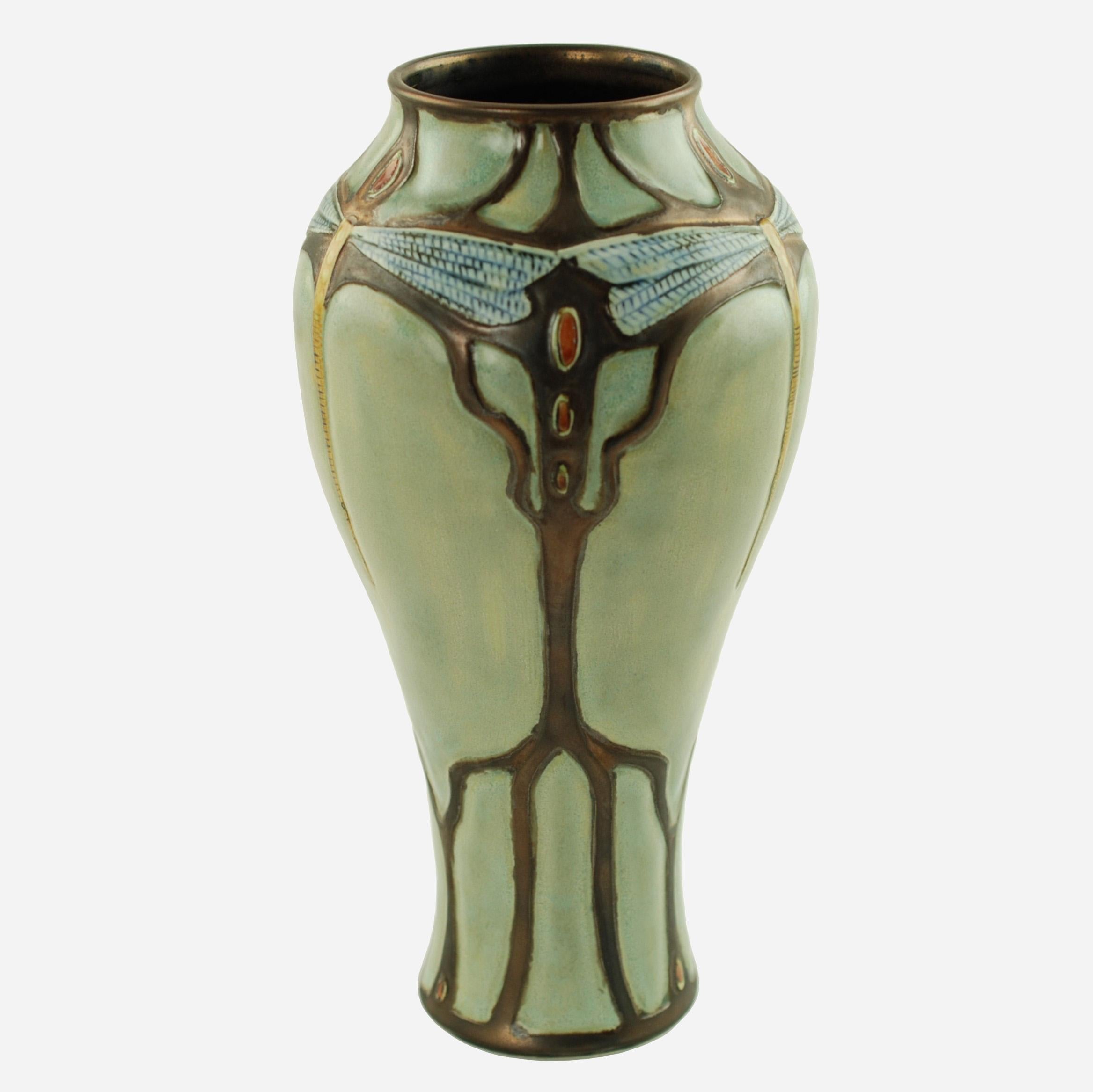 American Stephanie Young Calmwater Designs Studio Porcelain Vase Dragonfly Motif