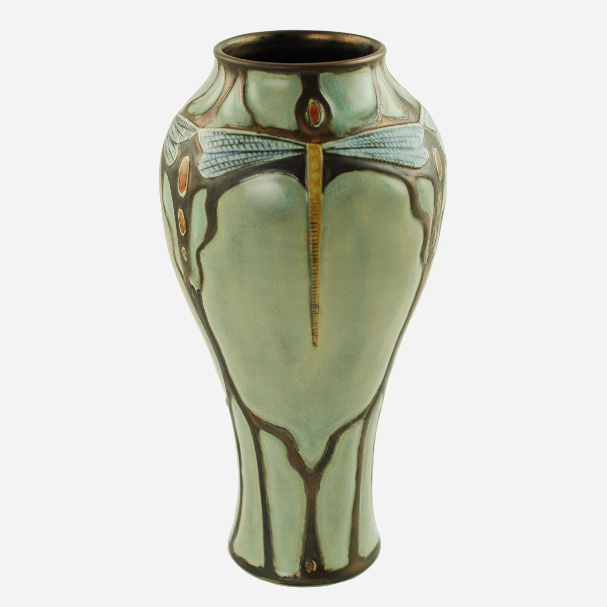 American Stephanie Young Calmwater Designs Studio Porcelain Vase Dragonfly Motif