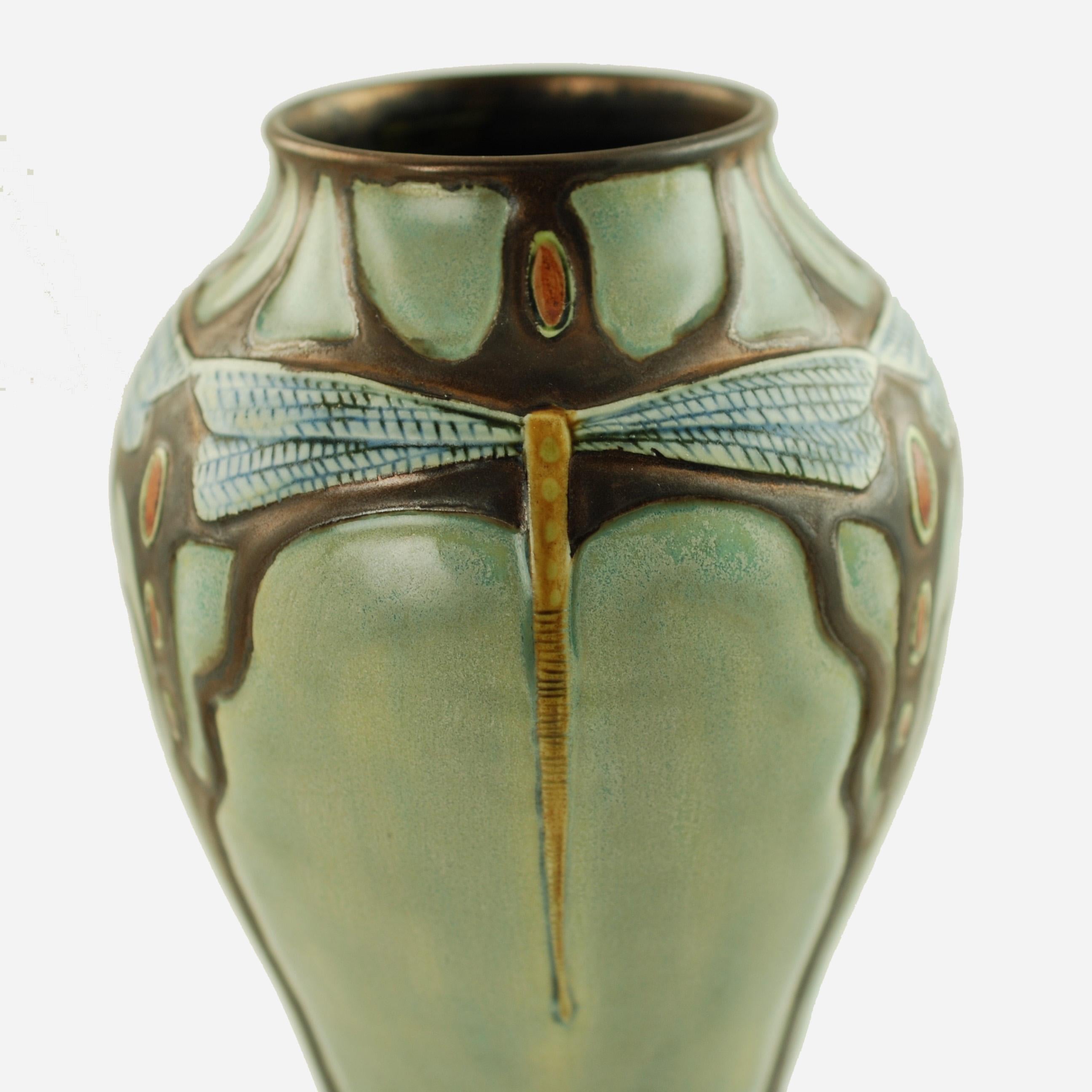 Stephanie Young Calmwater Designs Studio Porcelain Vase Dragonfly Motif In Good Condition In Cincinnati, OH