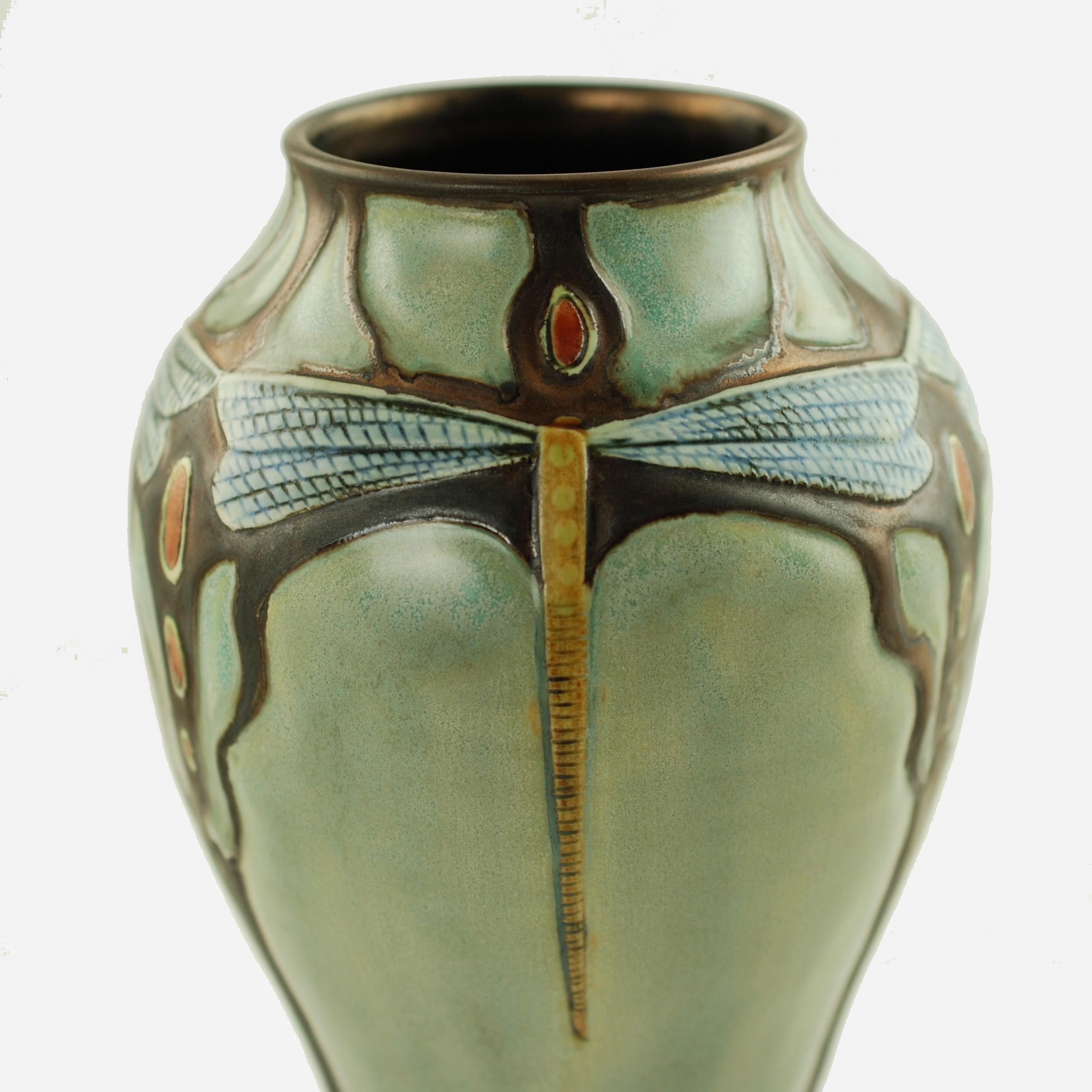 Contemporary Stephanie Young Calmwater Designs Studio Porcelain Vase Dragonfly Motif