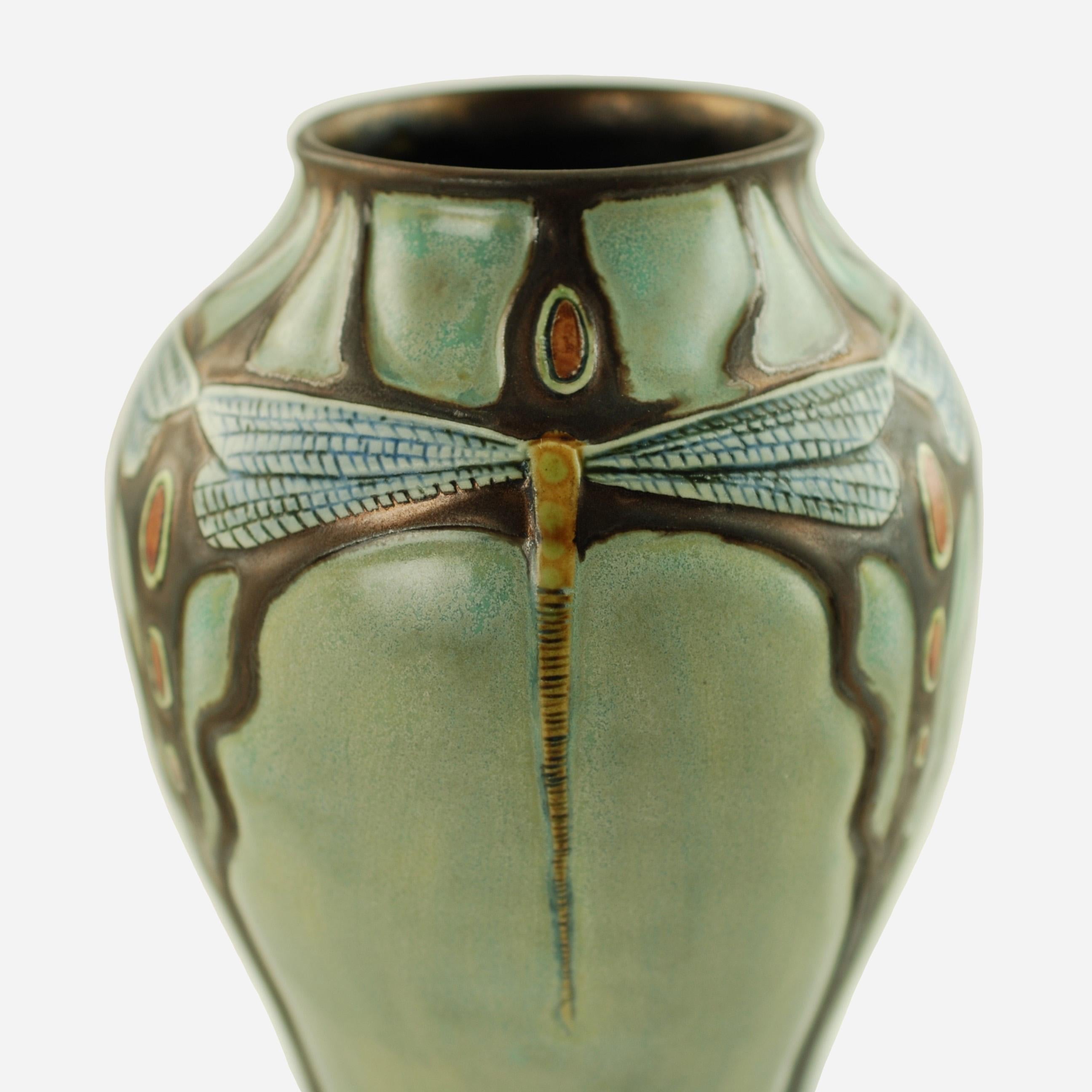 Stephanie Young Calmwater Designs Studio Porcelain Vase Dragonfly Motif 2