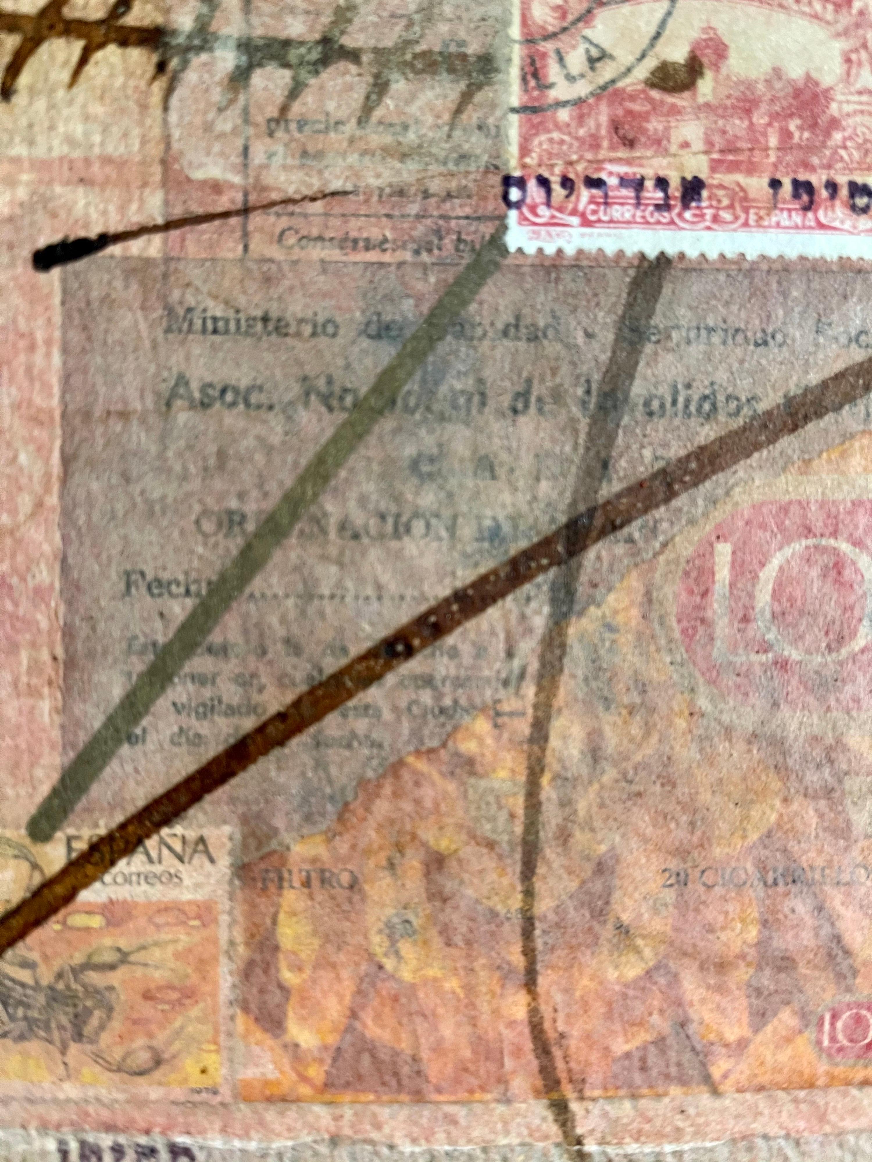 Art canadien Mixed Media Collage Assemblage Painting Hebrew Canada Stamp en vente 3