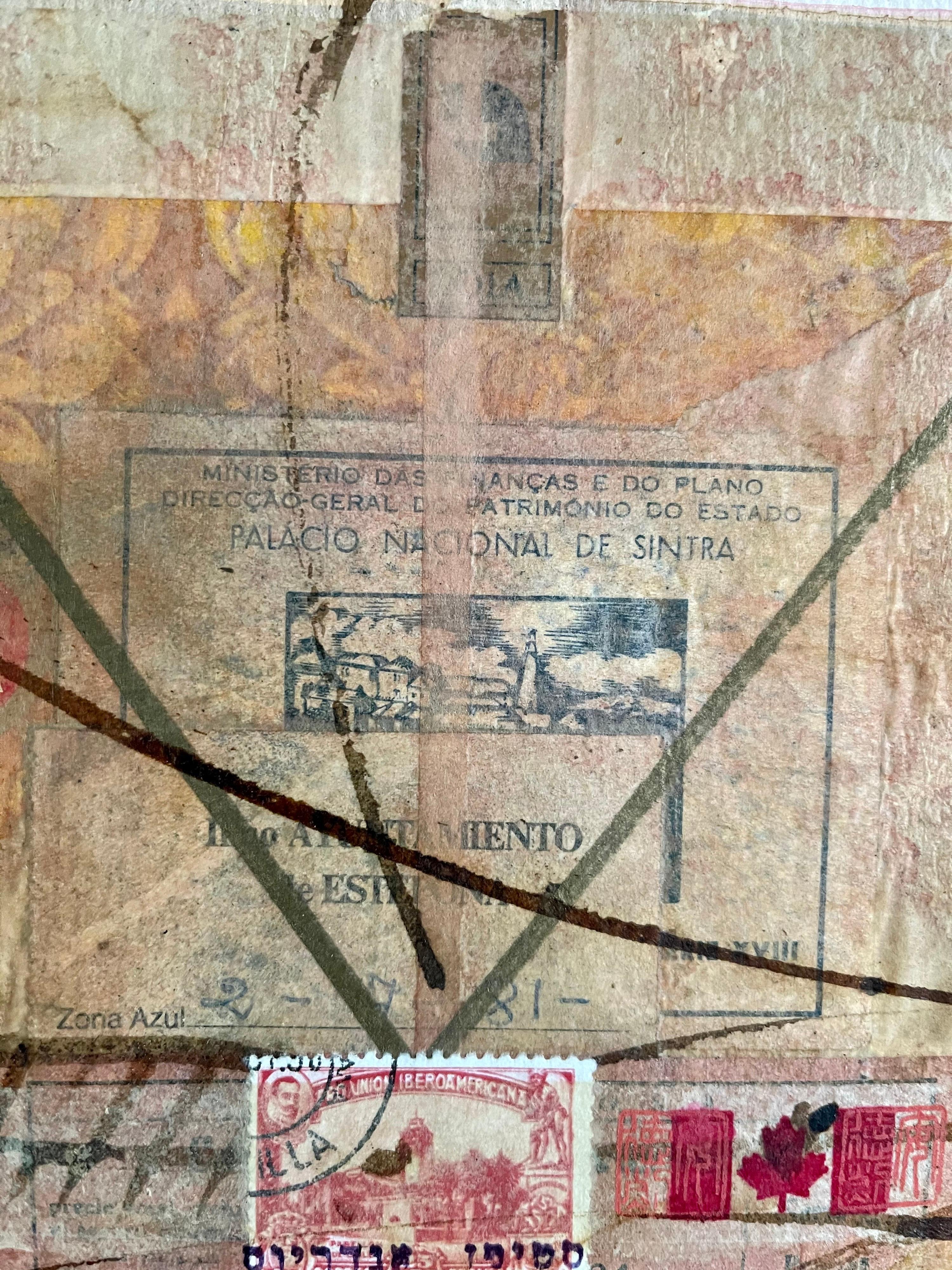 Art canadien Mixed Media Collage Assemblage Painting Hebrew Canada Stamp en vente 4