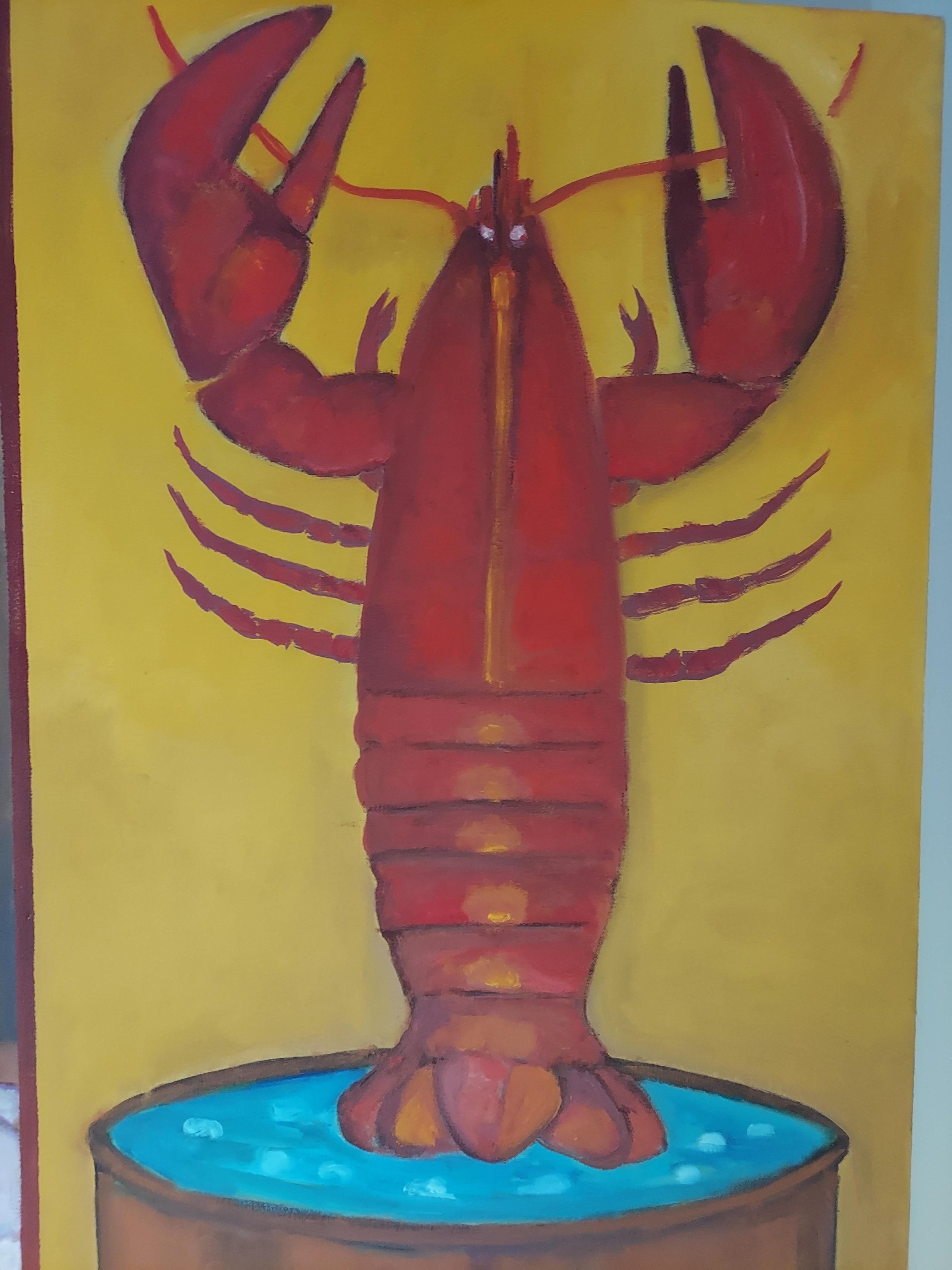 A Foregone Conclusion large colorful triptych-like seafood still life lobster - Painting by Stephen Basso