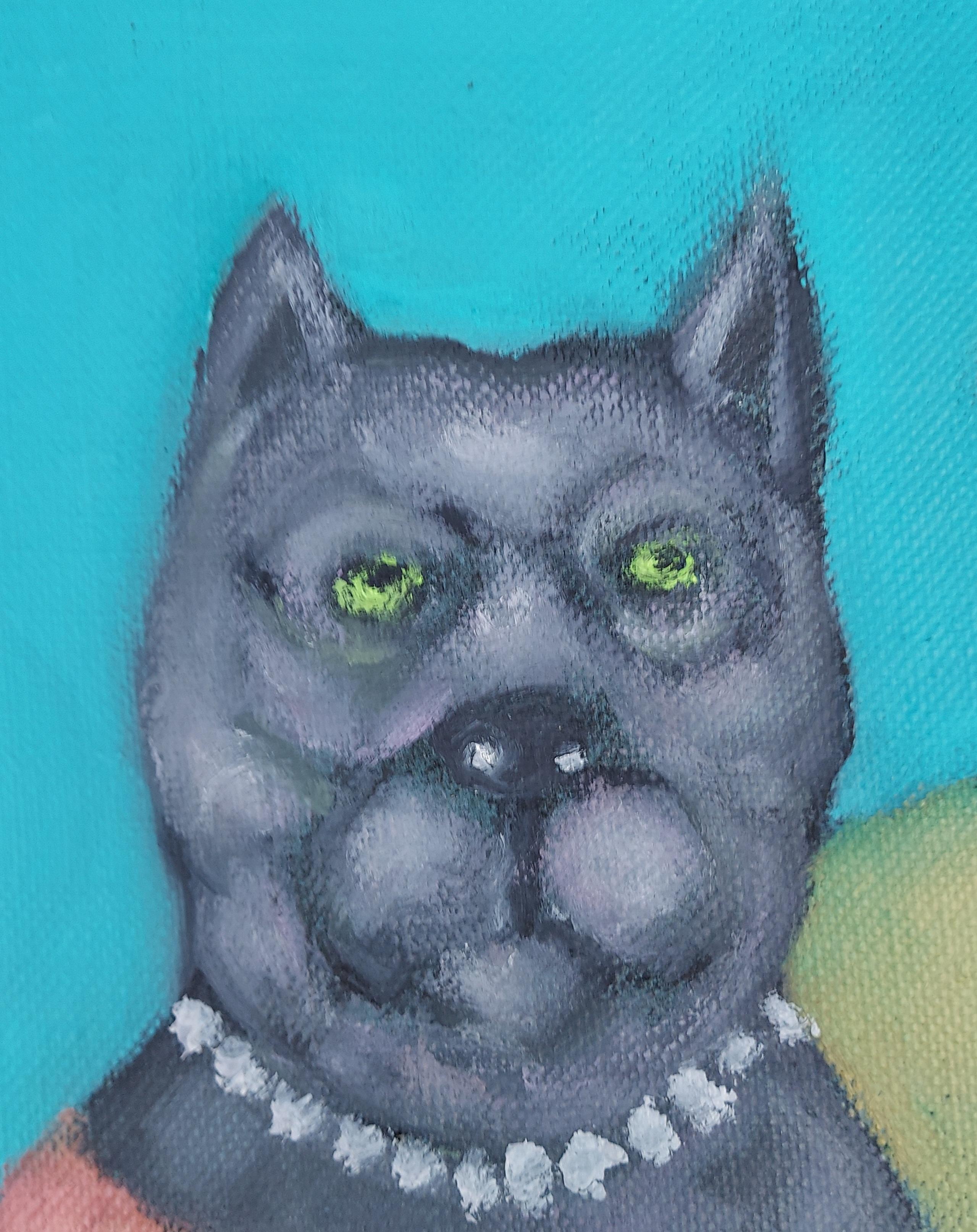 Bella Buster et Bruno. Figure masculine assise deux chiens tons bleus et gris - Bleu Animal Painting par Stephen Basso