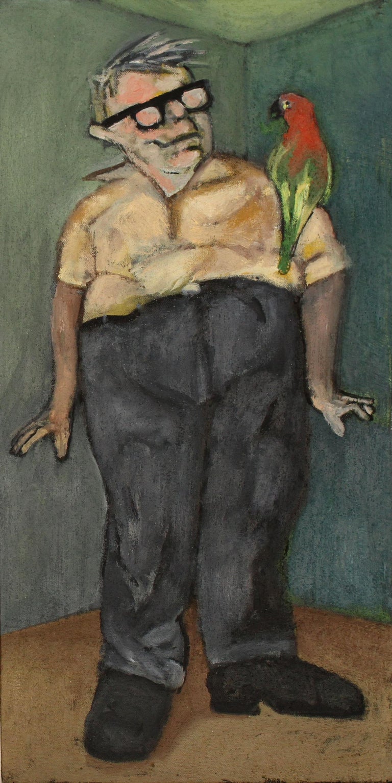 Stephen Basso Flight Lesson man and bird theme muted colour humour in