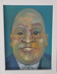 Grinsender Mann. Expressionistisches Porträt kühle blaue und grüne Farben