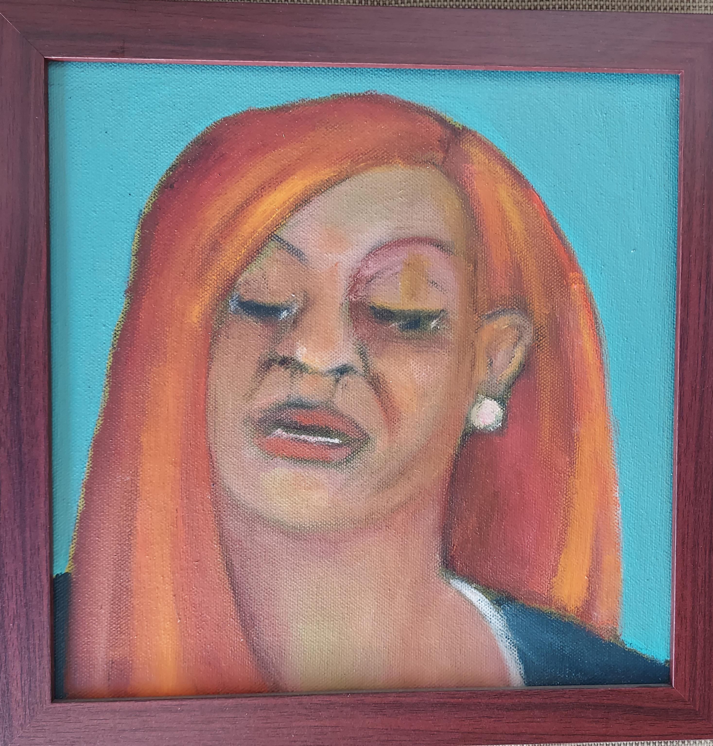 Hollywood  retrato de chica con peluca roja - Painting de Stephen Basso