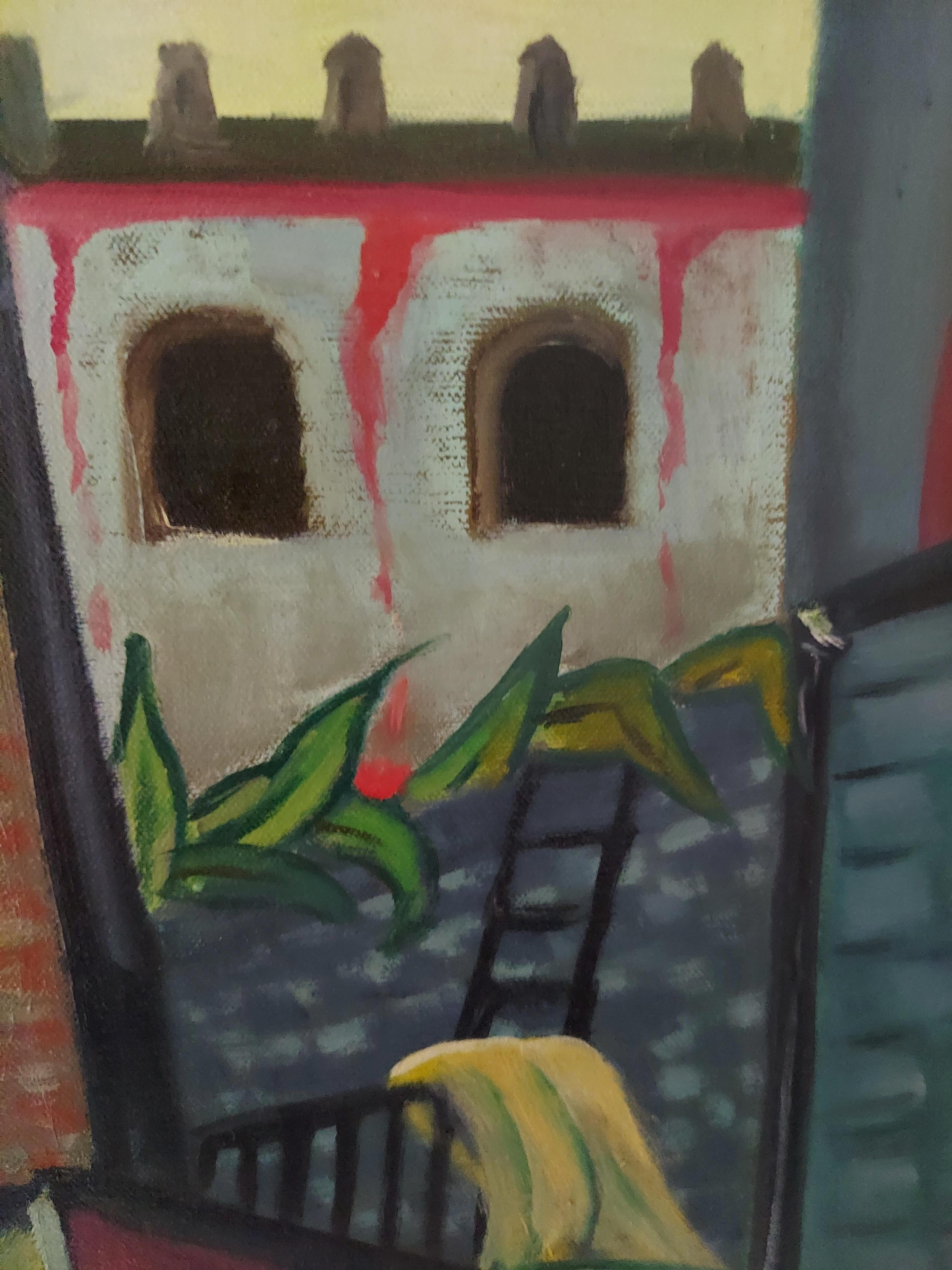 Blick nach Süden. NYC Stadtlandschaft Teil Mexiko-Stadtlandschaft verschmolzen zusammen  (Amerikanische Moderne), Painting, von Stephen Basso