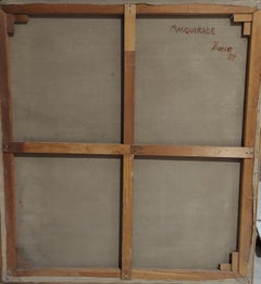 Masquerade  figura maschile a forma di cuore che cattura una figura femminile mascherata che osserva un gatto