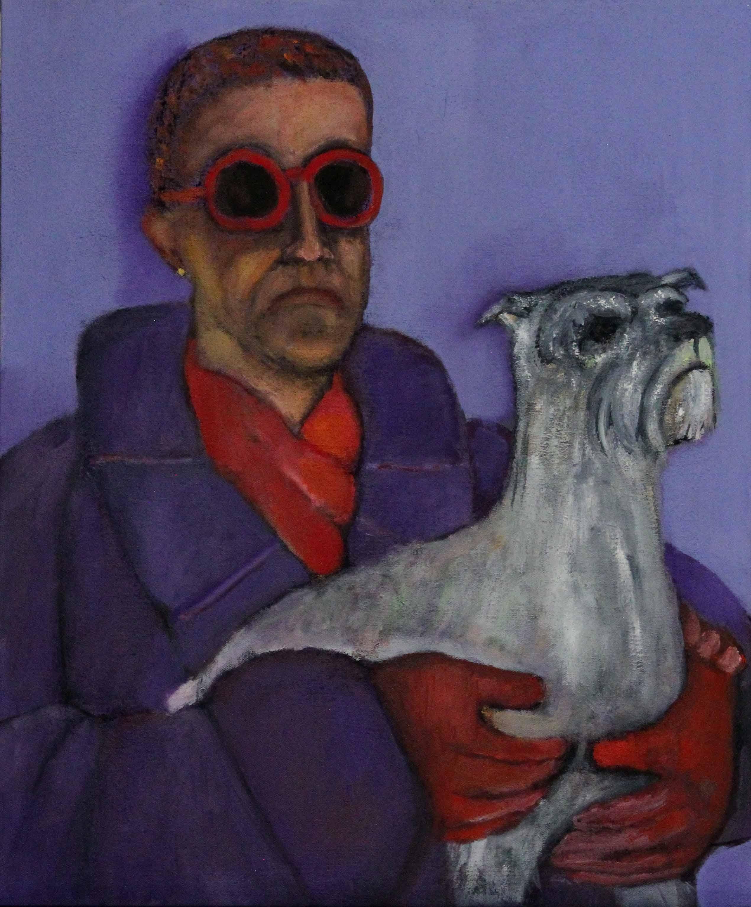 Ms. Violet and the Kaiser   people and their pets human condition  purple colors - Painting by Stephen Basso