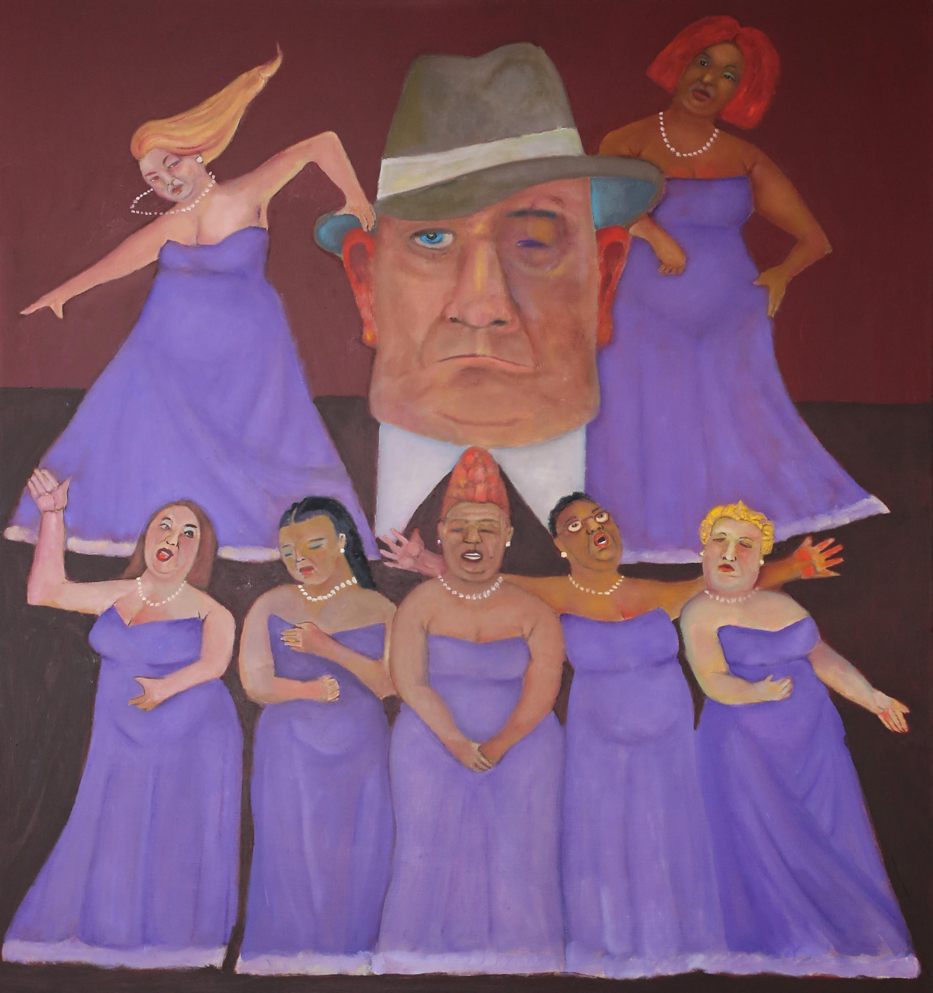 Off Broadway  multi figurative purple colors dancers women in gowns