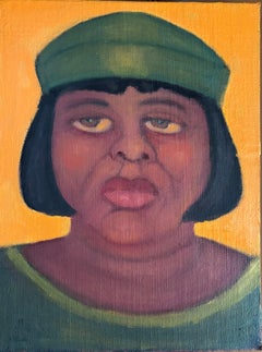Olive Eye head frontal portrait olive greens browns and yellows