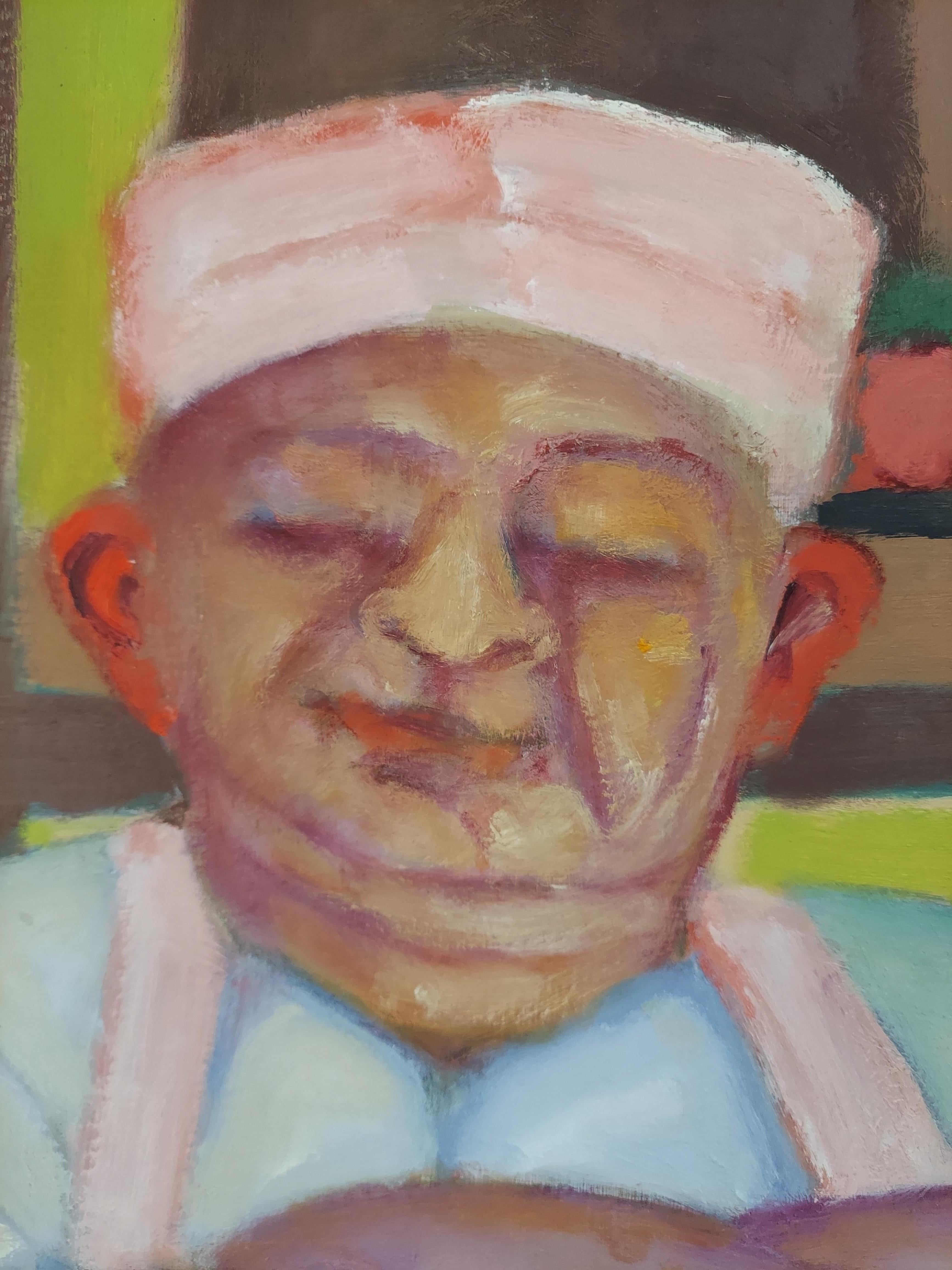 Pastry chef food cooking theme sweet color figure resembles delicious cakes  - Painting by Stephen Basso