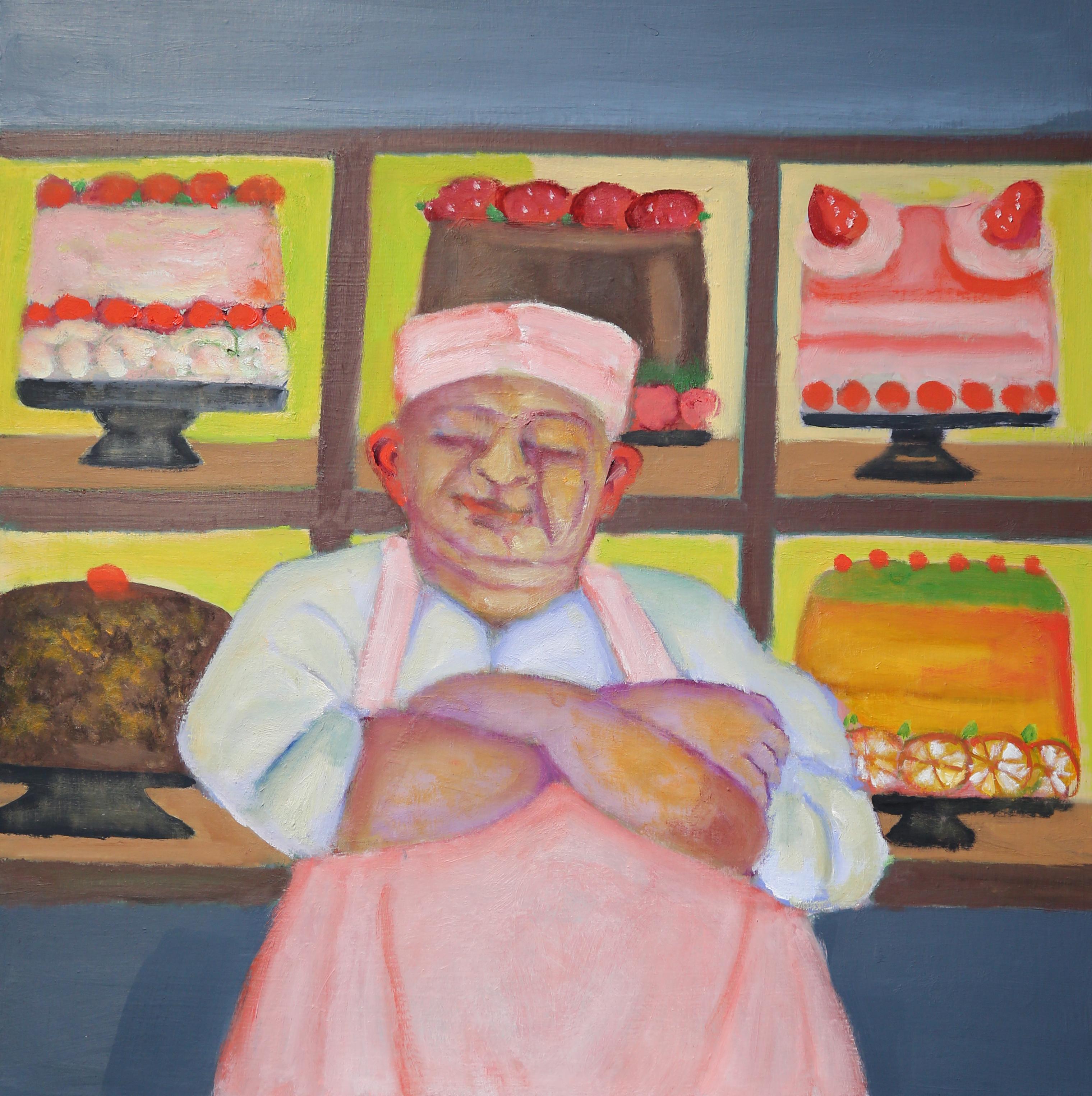 Stephen Basso Figurative Painting - Pastry chef food cooking theme sweet color figure resembles delicious cakes 