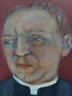 Priest dark muted color somber religious subject figure human condition theme