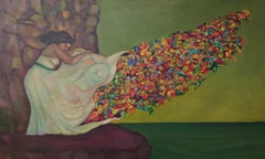 Rilascio  figura femminile su scogliera paesaggio marino verde tenue & seleziona un colore brillante