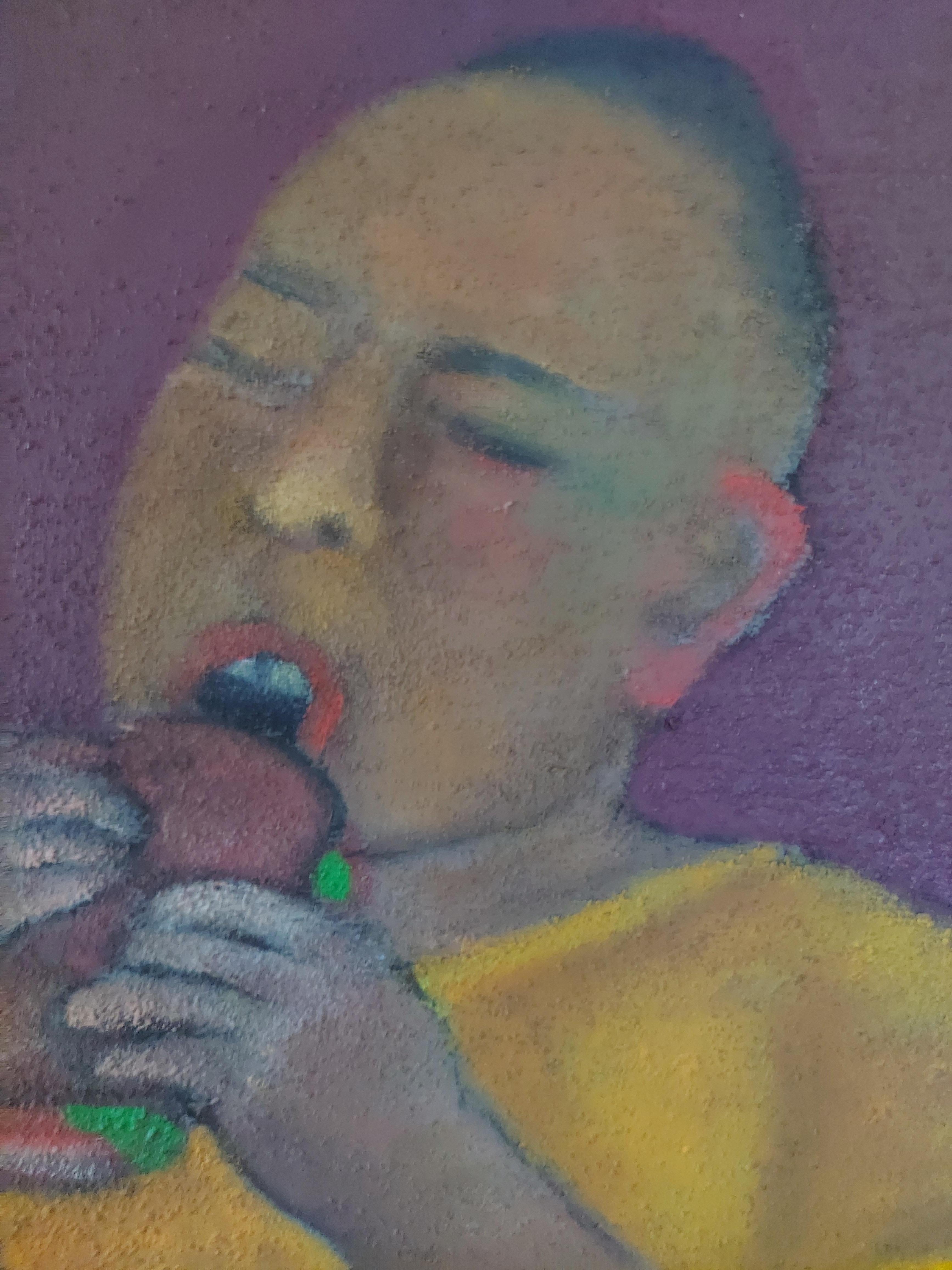 Sandwich Junge Nahrungsbezogenes Thema Dunkle gedeckte Farbe  – Painting von Stephen Basso