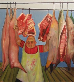 Soutine's Purveyor, humorous butcher with meat, food