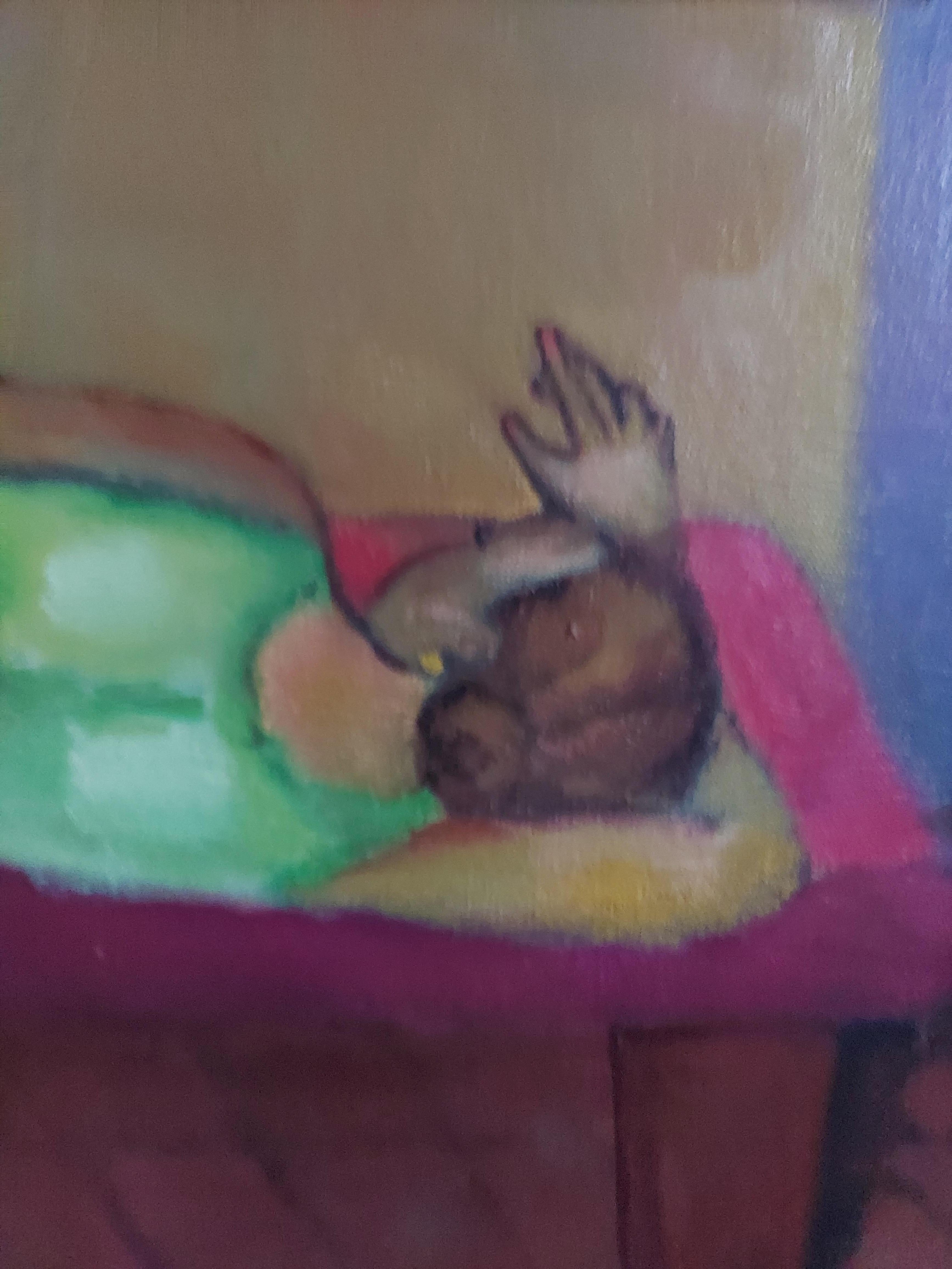 I federali di Da Vinci. Due figure maschili sedute e adatte che affiancano una donna sdraiata - Painting di Stephen Basso
