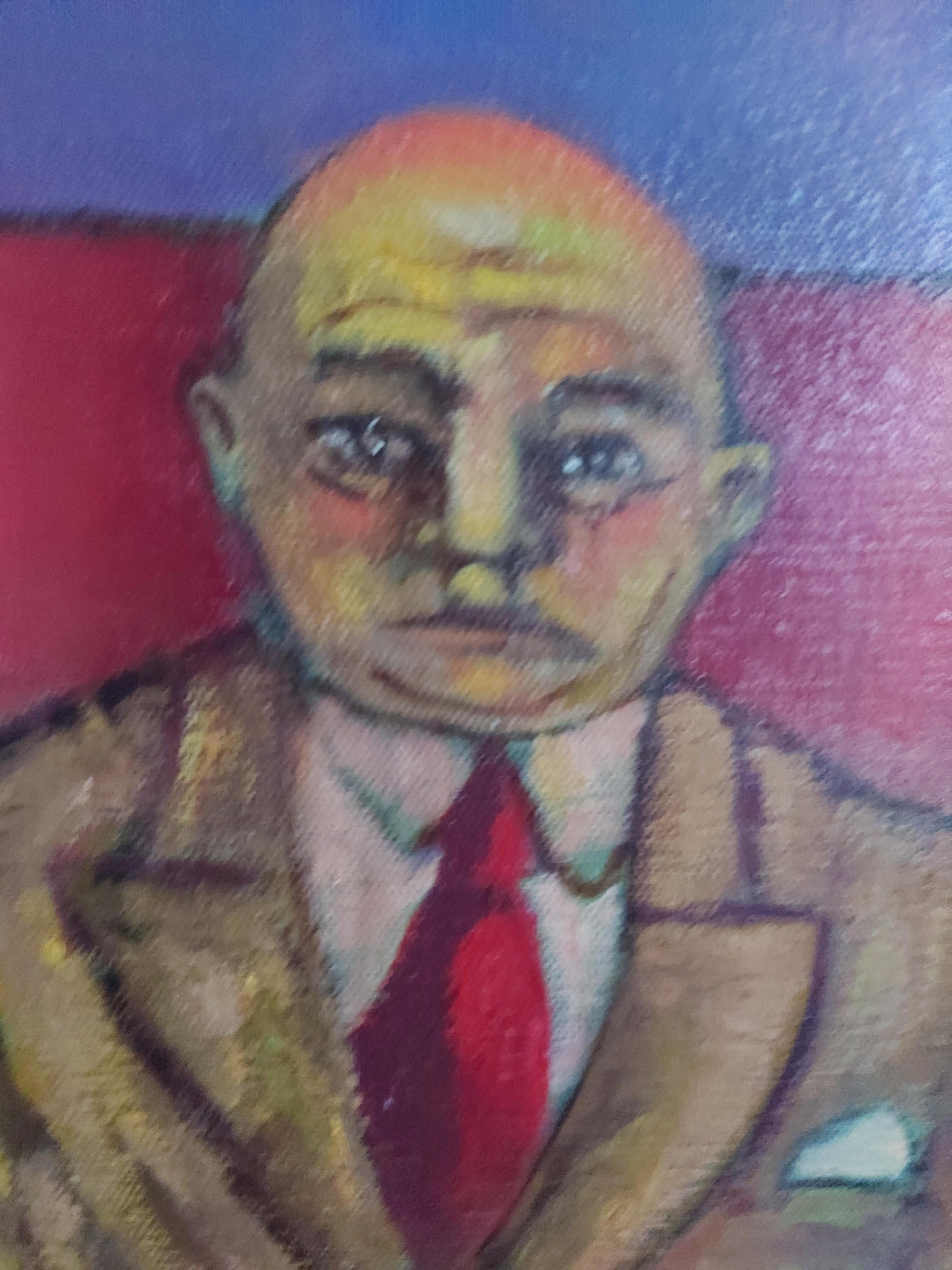 I federali di Da Vinci. Due figure maschili sedute e adatte che affiancano una donna sdraiata - Painting Postmoderno di Stephen Basso