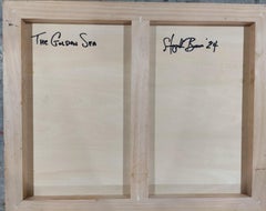 The Golden Sea. Female bather with lobster warm yellow and soft red color