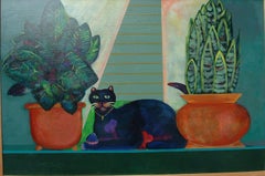 Valentine Cat (double Hearted Cat) bright sunny color cat romantic greens