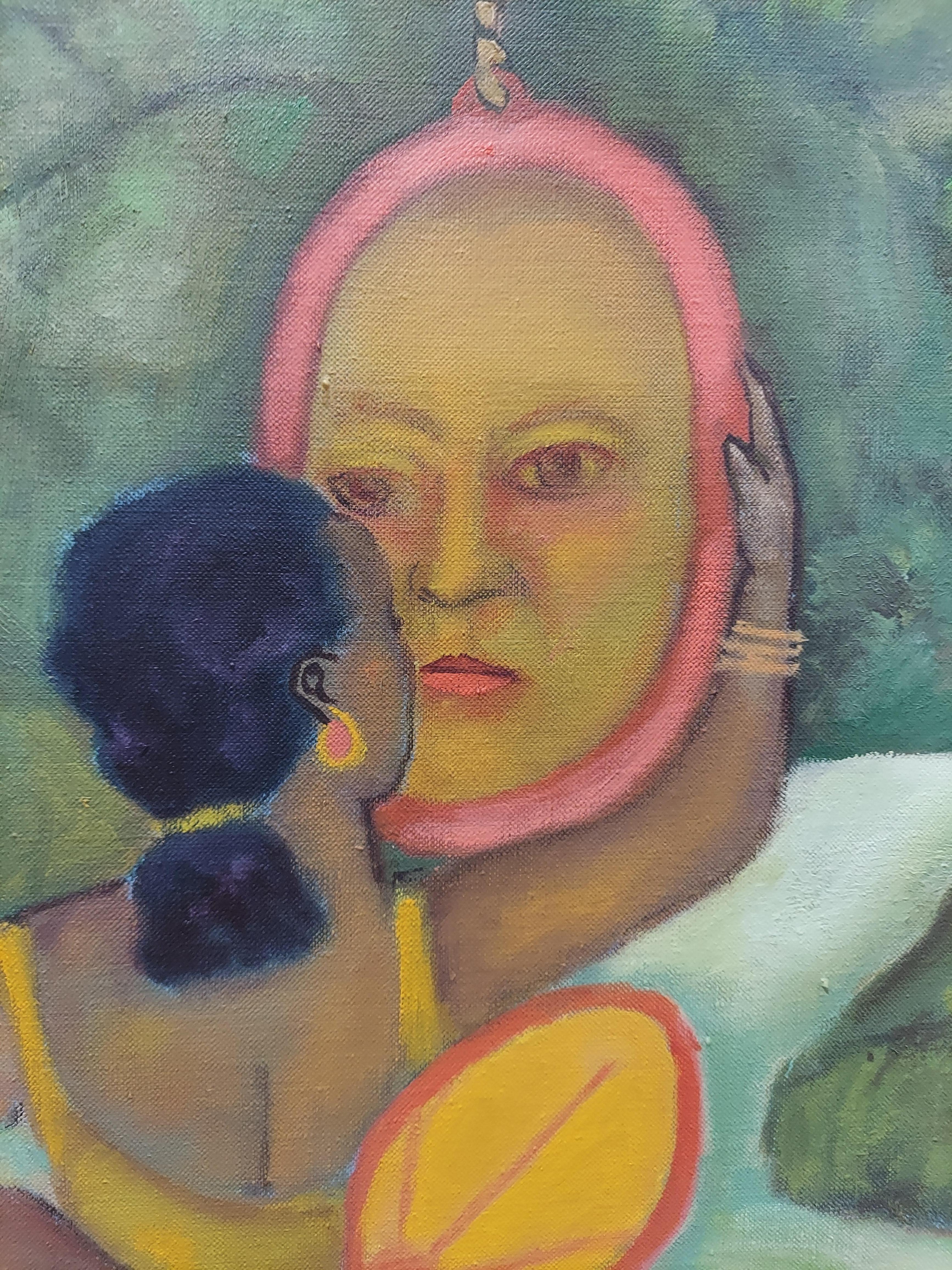 Reflet jaune femme en robe jaune miroir paon et enfants images en vente 1