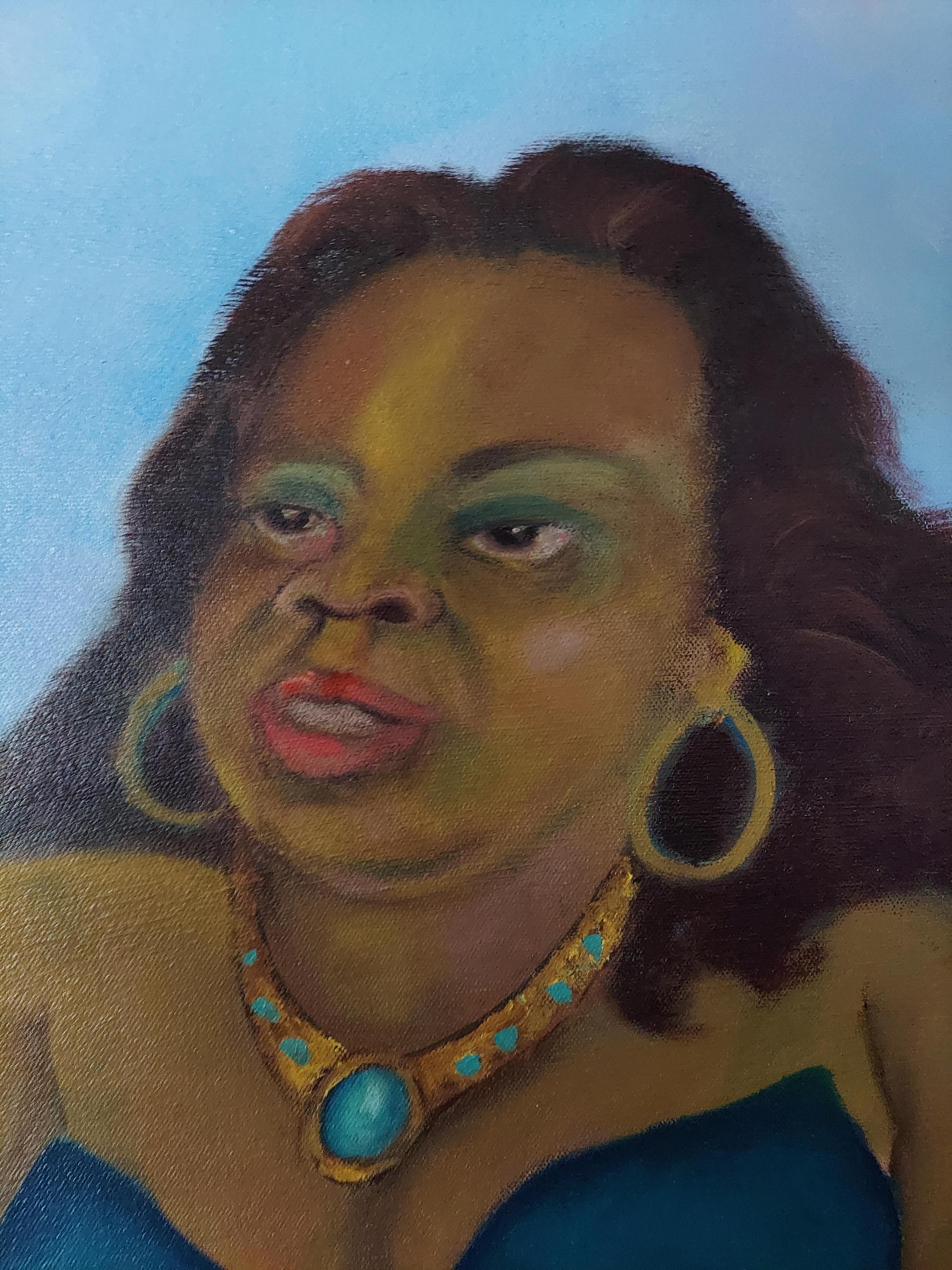 Yemaya Descembarcar(Yemaya Ashore) blues seaside West african & religious - Feminist Painting by Stephen Basso