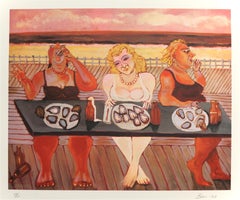 Vintage Oyster Denizens coney island beach bathers strong red color food related theme