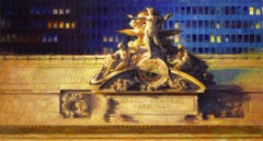 "Grand Central Station" Realist painting, central station at sunset