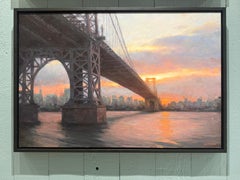 "Williamsburg Bridge" oil painting, realist, iconic build, lower east side NYC