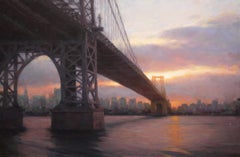 "Puente de Williamsburg" pintura al óleo, realista, construcción icónica, lower east side NYC