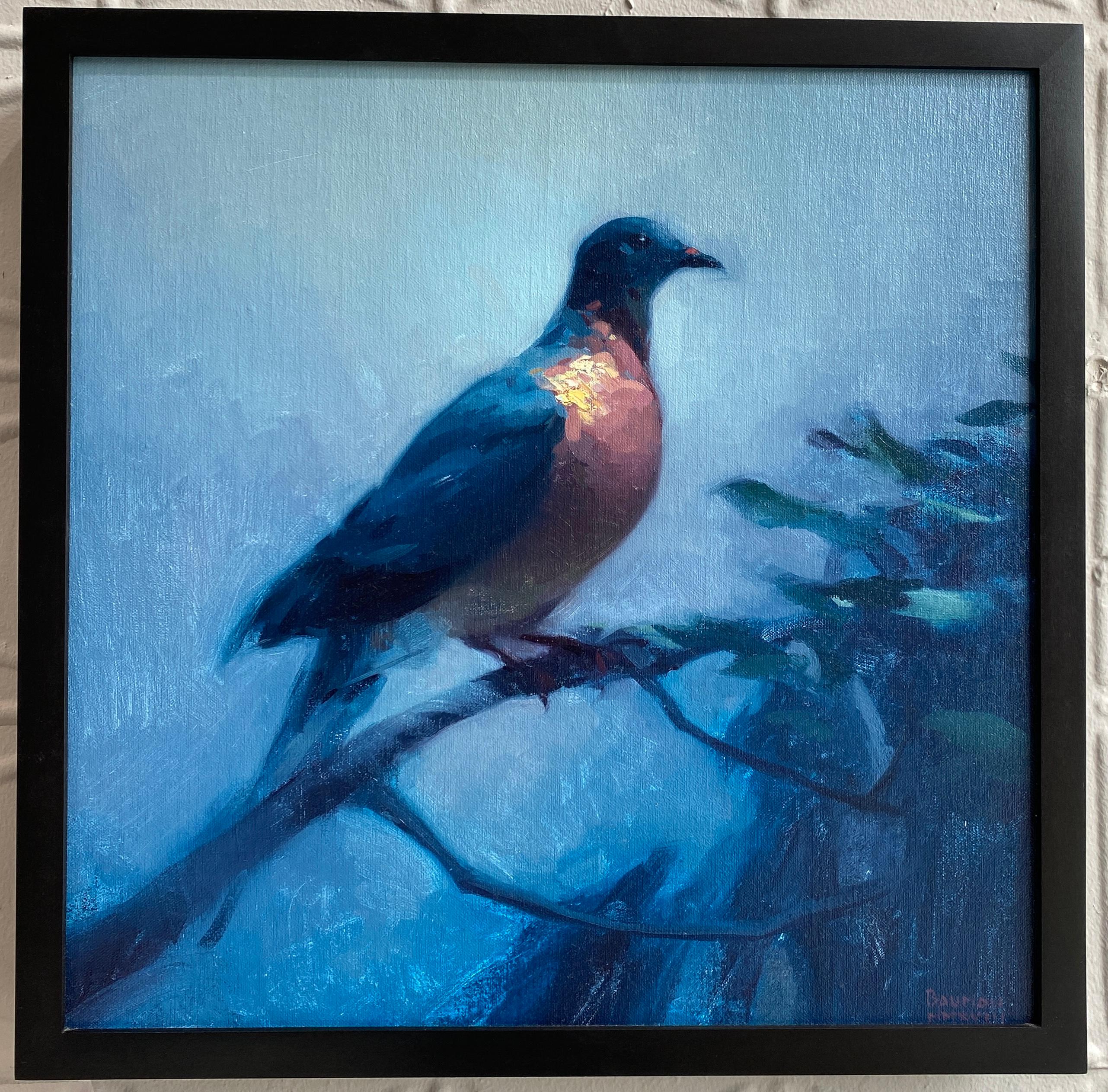 Carrier Pigeon - oil painting by American Realist, moody blue tones - Painting by Stephen Bauman