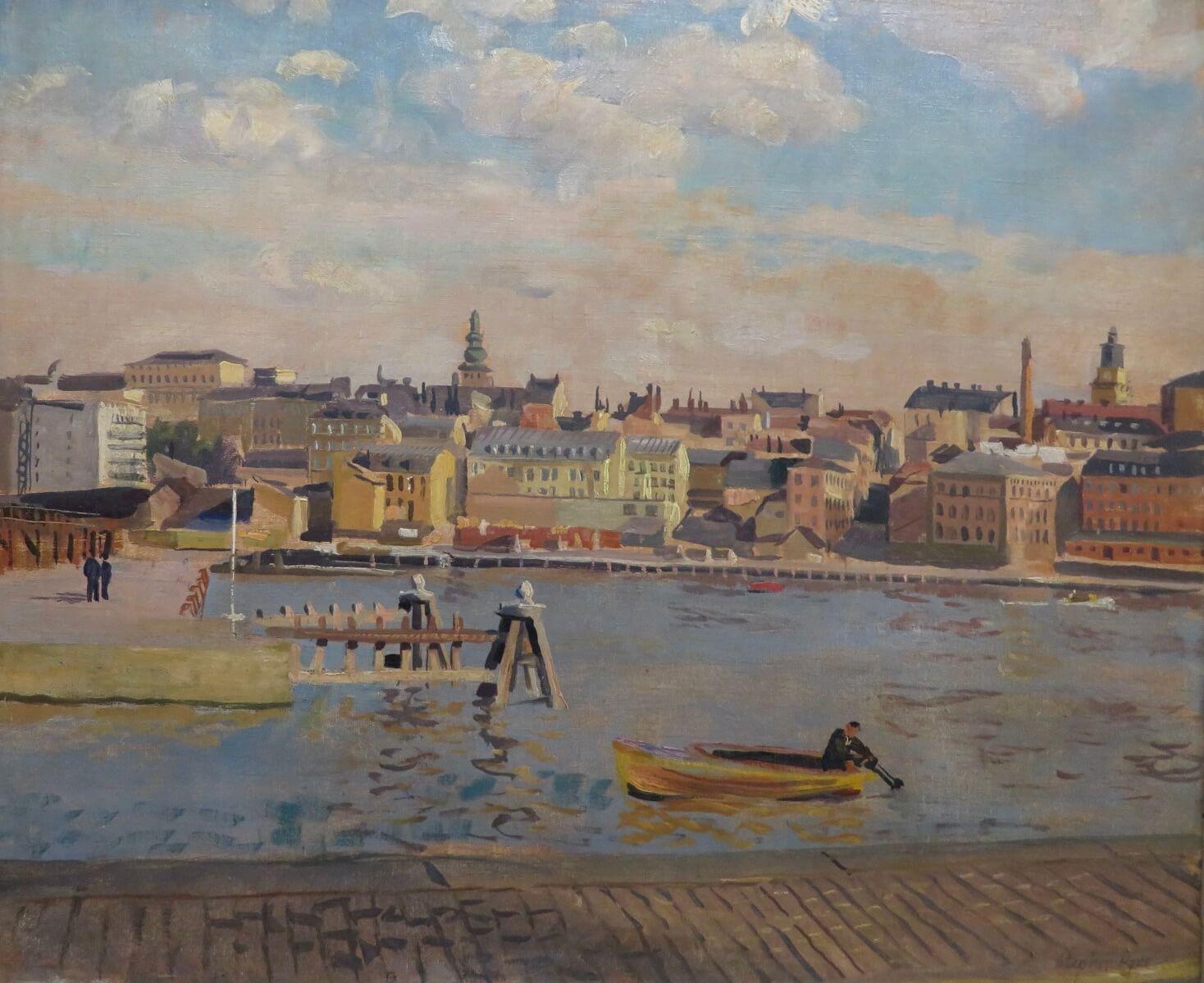 Original Ölgemälde STOCKHOLM SWEDEN von Stephen Bone NEAC 1904-58, Mid-Century (Grau), Landscape Painting, von STEPHEN BONE 