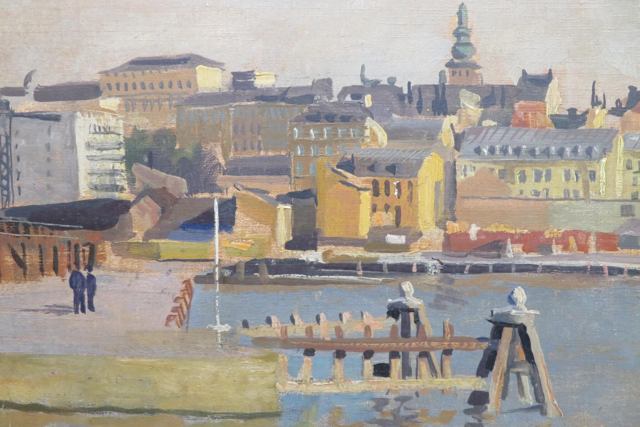 Original Ölgemälde STOCKHOLM SWEDEN von Stephen Bone NEAC 1904-58, Mid-Century im Angebot 4